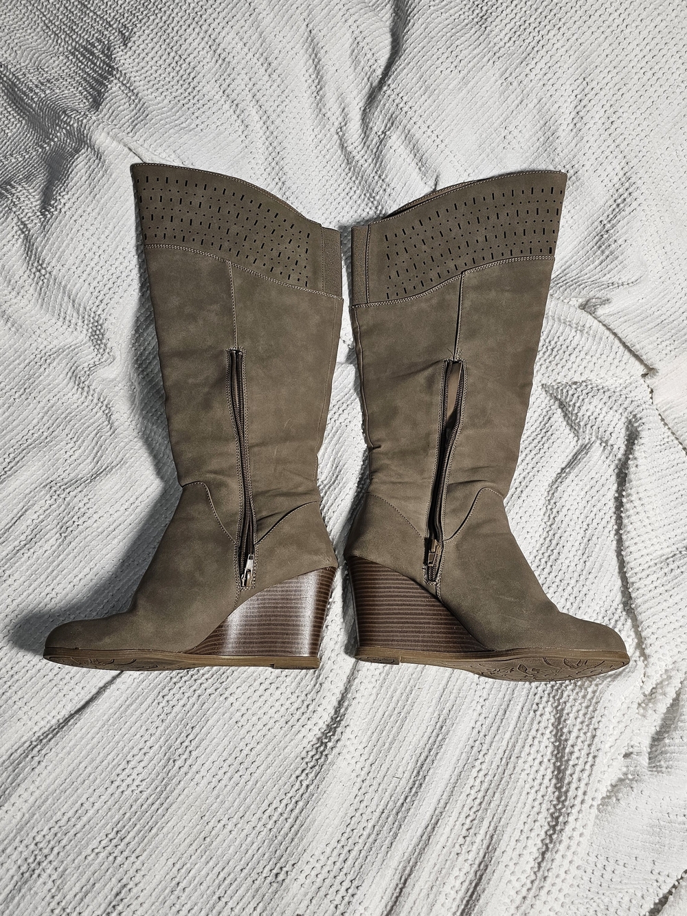 Jasmine Taupe Knee-High Wedge Boots - Picture 14 of 15